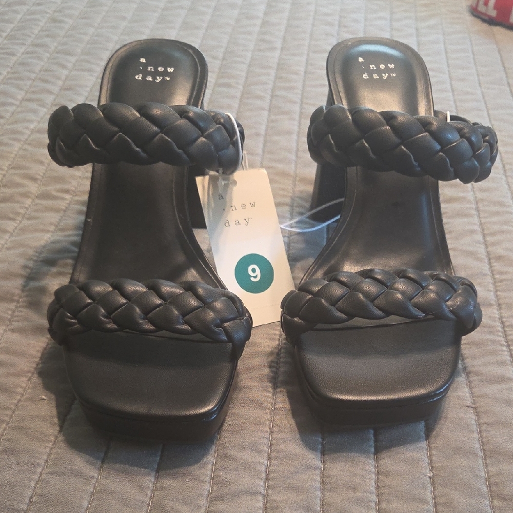 A New Day Black Heels with Chunky Sole